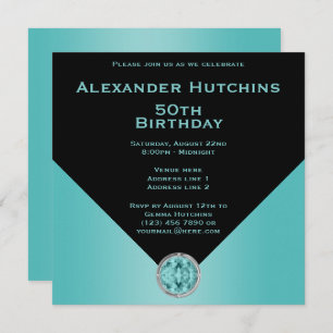 Invitación Sofisticado cumpleaños Masculino Black & Aqua