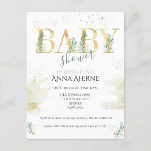 Invitación Sofisticado dorado con ducha de bebé verde salado