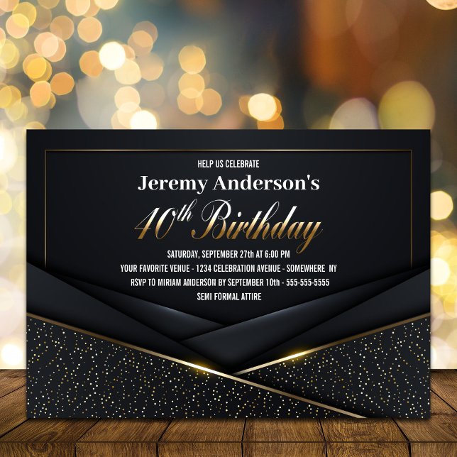 Invitación Sofisticado Fiesta del 40 aniversario del oro negr (Subido por el creador)