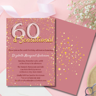 Invitación Sofisticado Glitter Rosa Dorado Cumpleaños 60 Chic