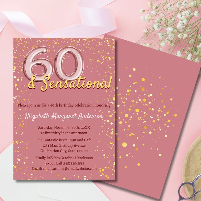 Invitación Sofisticado Glitter Rosa Dorado Cumpleaños 60 Chic (Subido por el creador)