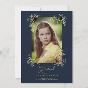 Invitación Sofisticado graduado de fotografía floreciente de