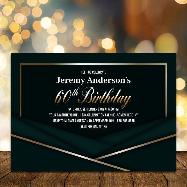 Invitación Sofisticado Green Gold Fiesta de cumpleaños número (Subido por el creador)