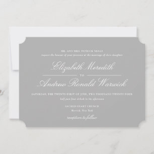 Invitación Sofisticado guión de encaje gris y blanco