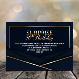 Invitación Sofisticado Oro Azul 30 cumpleaños sorpresa