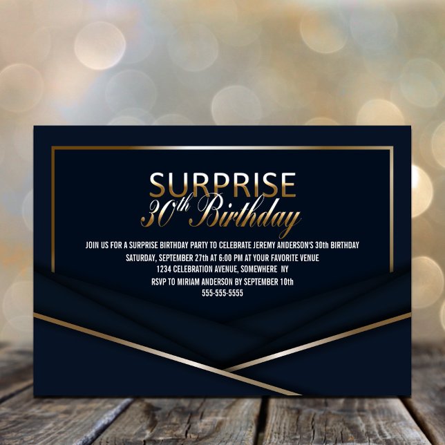 Invitación Sofisticado Oro Azul 30 cumpleaños sorpresa (Subido por el creador)
