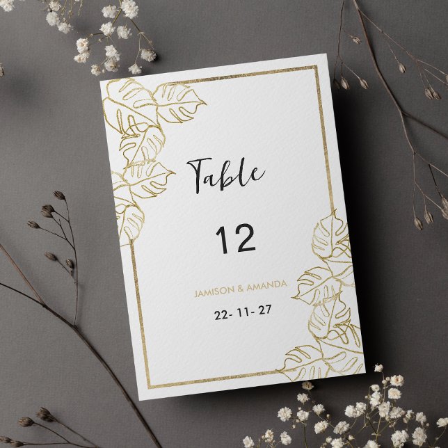 Invitación Sofisticado oro blanco tropical Números de tabla (Sophisticated white gold tropical Table Numbers)