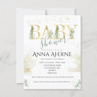 Invitación Sofisticado oro con ducha de bebé verde sabio