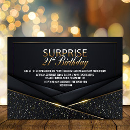 Invitación Sofisticado Oro Negro 21 cumpleaños sorpresa