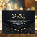 Invitación Sofisticado Oro Negro 40 cumpleaños sorpresa<br><div class="desc">Esta elegante y elegante invitación a la fiesta de cumpleaños número 40 con marcos dorados es perfecta para los que quieren hacer una declaración y marcar el tono para su evento semiformal o de corbata negra. El fondo negro aporta un toque elegante y sofisticado, mientras que el dorado aporta un...</div>