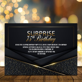 Invitación Sofisticado Oro Negro 75 cumpleaños sorpresa