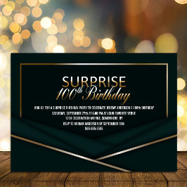Invitación Sofisticado Oro Verde 100 cumpleaños sorpresa