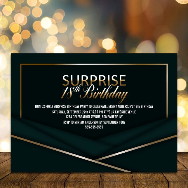 Invitación Sofisticado Oro Verde 18 cumpleaños sorpresa (Subido por el creador)