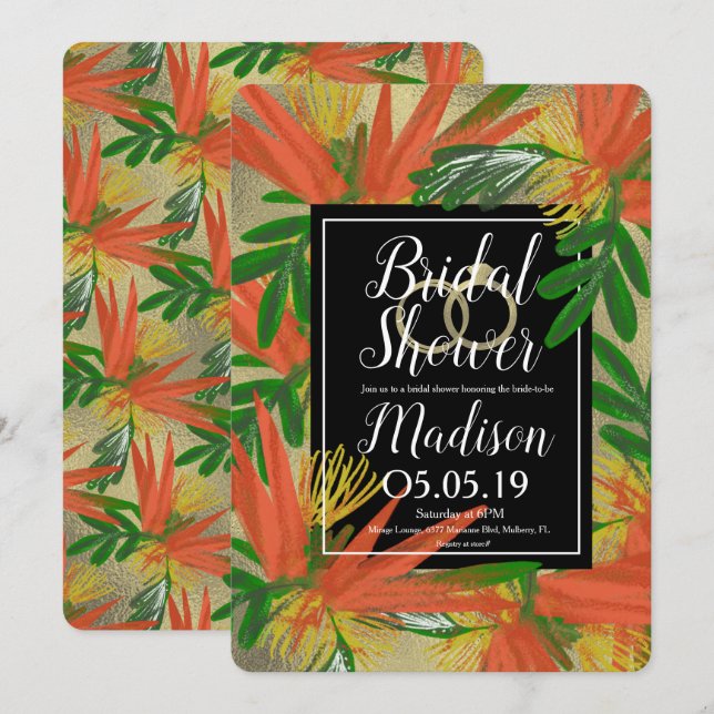 Invitación Sofisticado pájaro de la novia del Relieve metaliz (Anverso / Reverso)