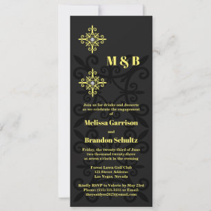 Invitación Sofisticado Partido de Compromiso Negro y Amarillo