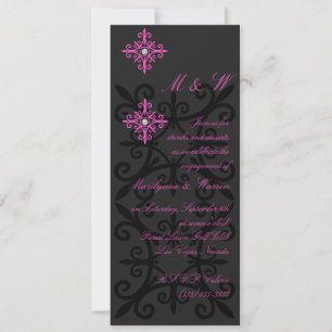 Invitación Sofisticado Partido de Compromiso Negro y Rosa