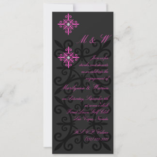 Invitación Sofisticado Partido de Compromiso Negro y Rosa