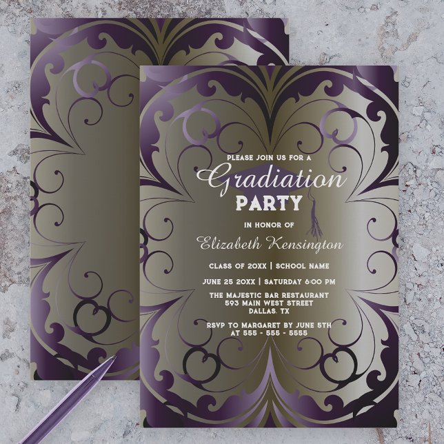 Invitación Sofisticado Partido de Graduación Ornate Deep Purp (Subido por el creador)