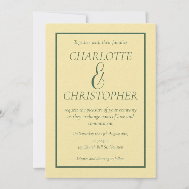 Invitación Sofisticado Patrón de Hoja de Crema Verde Sabio (Anverso)