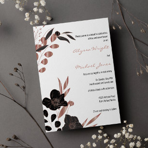 Invitación Sofisticado rosa negro dorado floral glam Boda