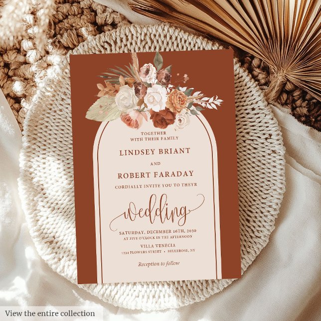 Invitación Sofisticado Terracotta Pampas Grass Boho Boda (Sophisticated Terracotta Pampas Grass Boho Wedding Invitation)