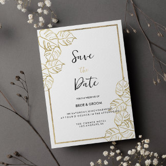 Invitación Sofisticado tropical dorado blanco Save the Date