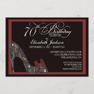 Invitación Sofisticado zapato floral 70 cumpleaños Invite al 