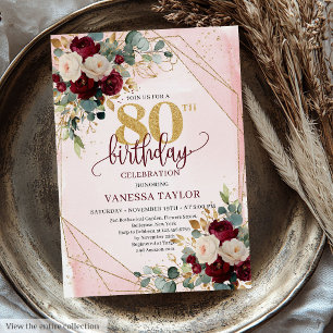 Invitación Sofisticados Rosas Boho Maroon Gold