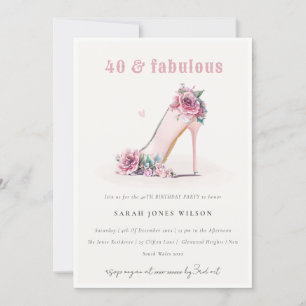 Invitación Soft 40 Fabuloso Rubor High Heels Floral Cumpleaño