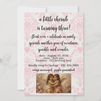 Invitación soft angel cherub girls’ birthday invitation