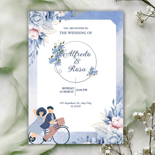 Invitación Soft Blue and White Floral Illustrative Wedding  (Subido por el creador)