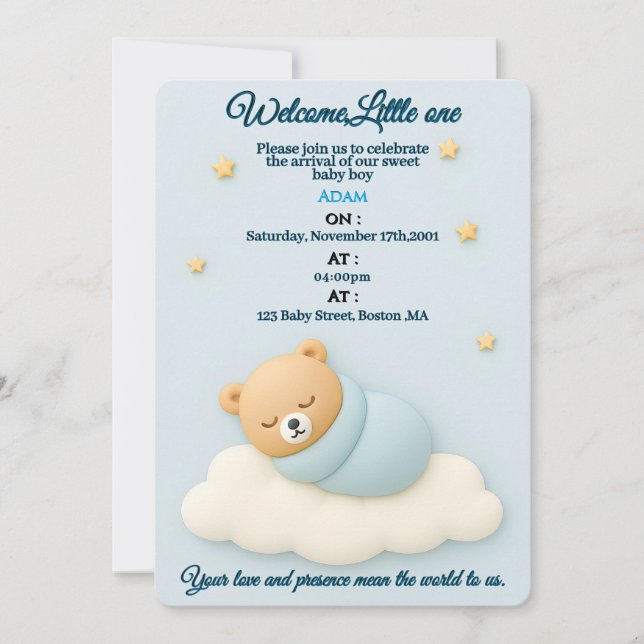 Invitación Soft Blue Baby Shower Invitation Boy (Anverso)