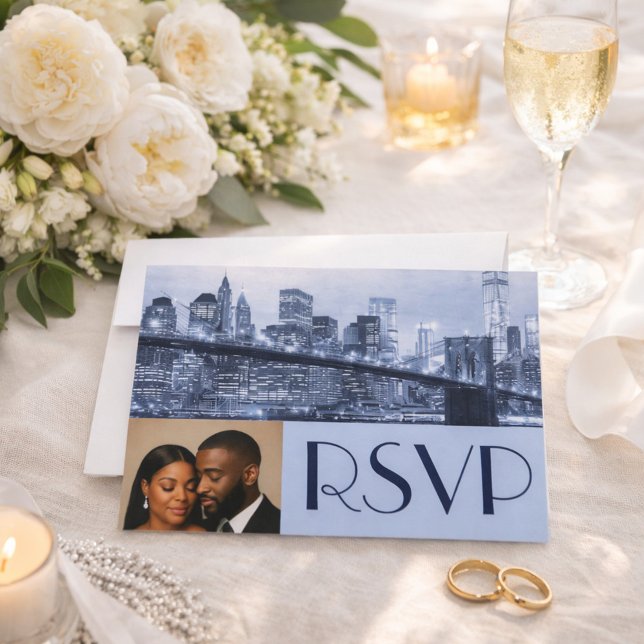 Invitación Soft Blue Brooklyn Bridge Wedding RSVP (Subido por el creador)