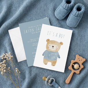 Invitación Soft Blue Teddy Bear dormido Baby Shower