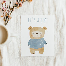 Invitación Soft Blue Teddy Bear dormido Baby Shower