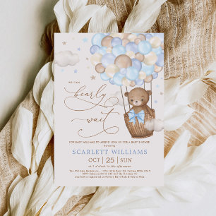 Invitación Soft Blue Teddy Bear Hot Air Balloon Baby Shower