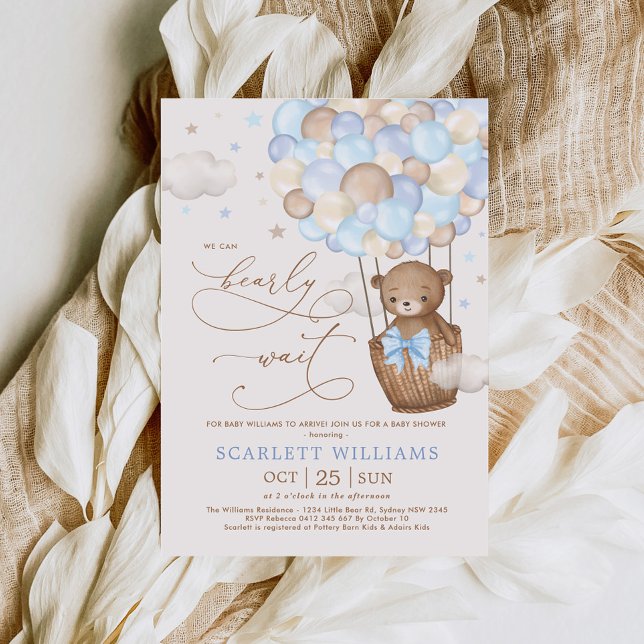 Invitación Soft Blue Teddy Bear Hot Air Balloon Baby Shower (Subido por el creador)