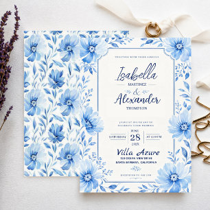 Invitación Soft Blue Watercolor Elegant Floral Romantic