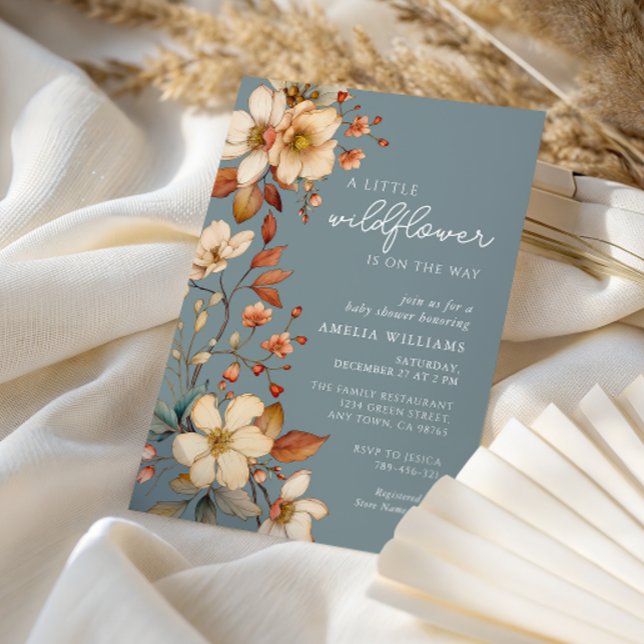Invitación Soft Blue Wildflower Baby Shower Elegant Script (Subido por el creador)