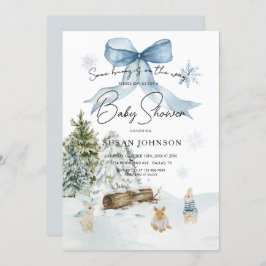 Invitación Soft Blue Winter Wonderland Bunny Bow Baby Shower