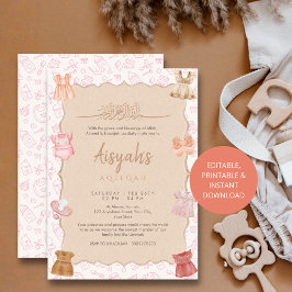 Invitación Soft Blush Pink Baby Clothes Girl Aqeeqah