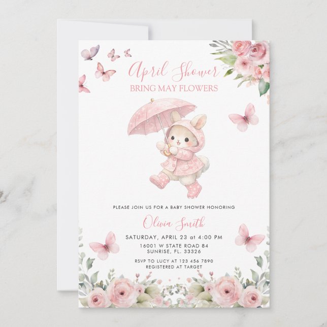 Invitación Soft Blush Pink Floral April Baby Shower  (Anverso)