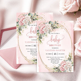 Invitación Soft Blush Pink Flowers Greenery Baby Shower Girl
