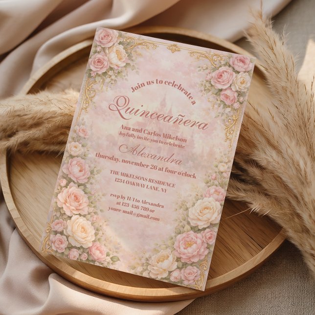 Invitación Soft Blush Rose Garden Quinceañera (Subido por el creador)