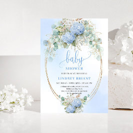 Invitación Soft Boho Blue Floral Baby Shower Gold Invitation