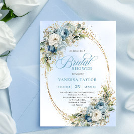 Invitación Soft Boho Dusty Blue Floral Greenery Bridal Shower