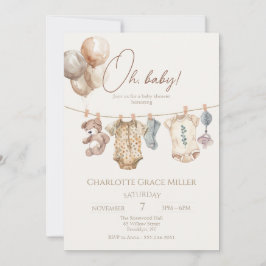 Invitación Soft Boho Neutral Baby Clothes Baby Shower