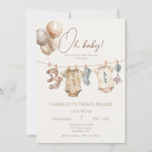 Invitación Soft Boho Neutral Baby Clothes Baby Shower