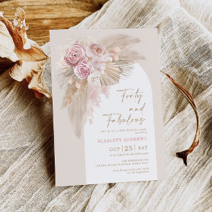 Invitación Soft Boho Pampas Grass Dried Flower 40th Birthday