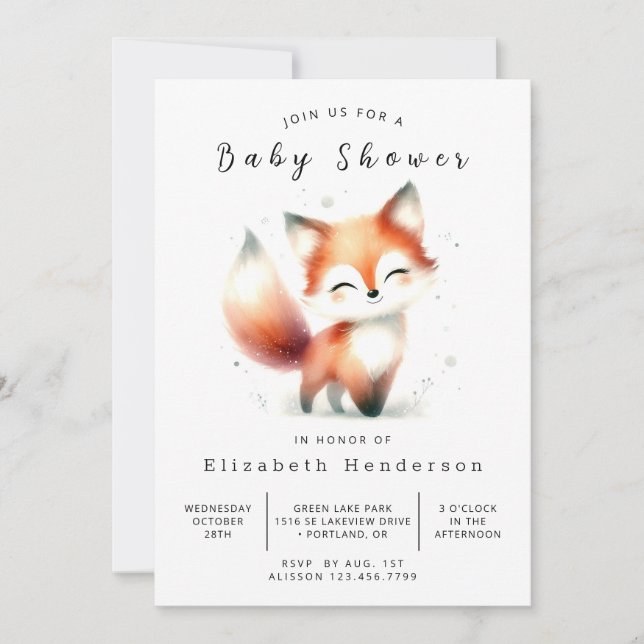 Invitación Soft Boho Style Fox Baby Shower (Anverso)